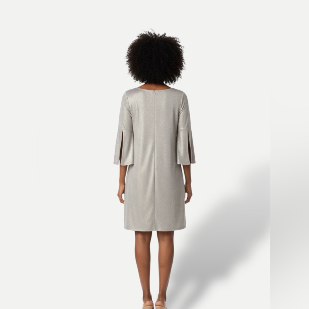 Elegant Silver Dress with Split Sleeves - Picture 2 of 3